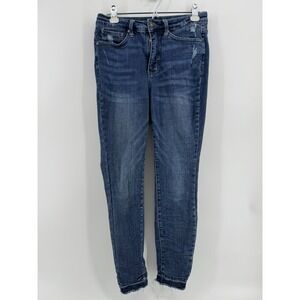 Judy Blue High Waisted Tummy Control Skinny Jeans Raw Hem Sz 7/28 JB88417